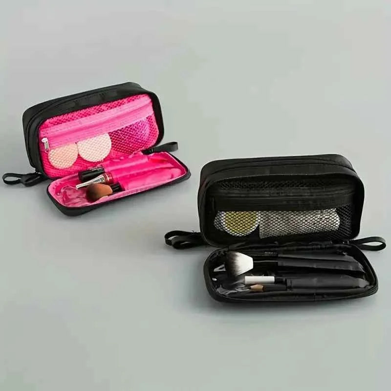 Large Capacity Makeup Brushes Storage Bag Double-Zipper Comestic Tools Organizer Wide-open Vertical Free-Standing Brush Holder