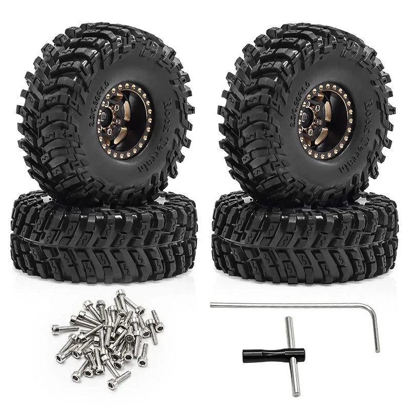 4pcs 63mm 1.0" Metal Beadlock Wheel Tire Set For 1/18 RC Crawler Car  SCX24 FMS Ascent-18  Upgrade Parts Accessories