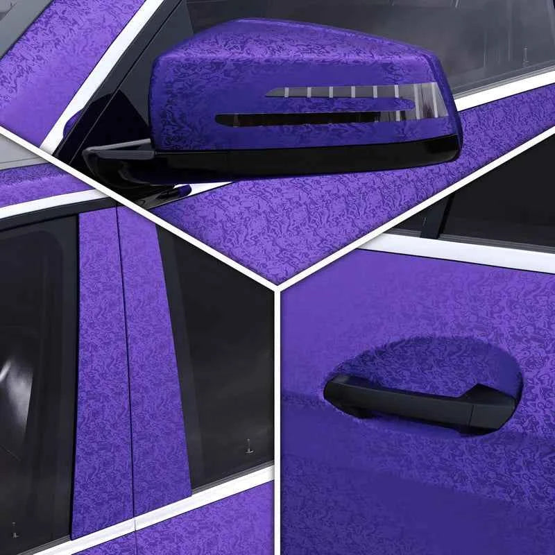 Premium PET Chrome Satin Purple Forged Vinyl Wrap Film Cosmic Ghost Textured Self Adhesive Decal Auto Car Wrapping