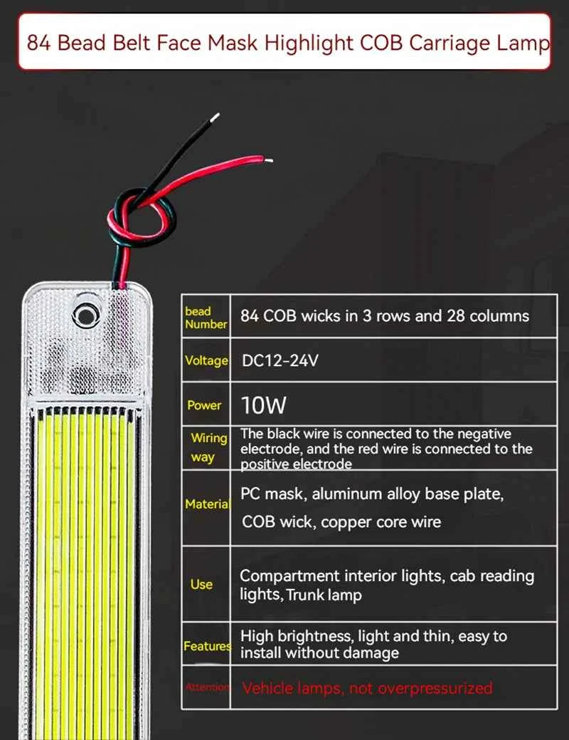 Car Reading Light COB High-brightness thin 12V/24V LED Cabin Interior Light Dome Lamp With Switch For Van Lorry Truck RV Camper