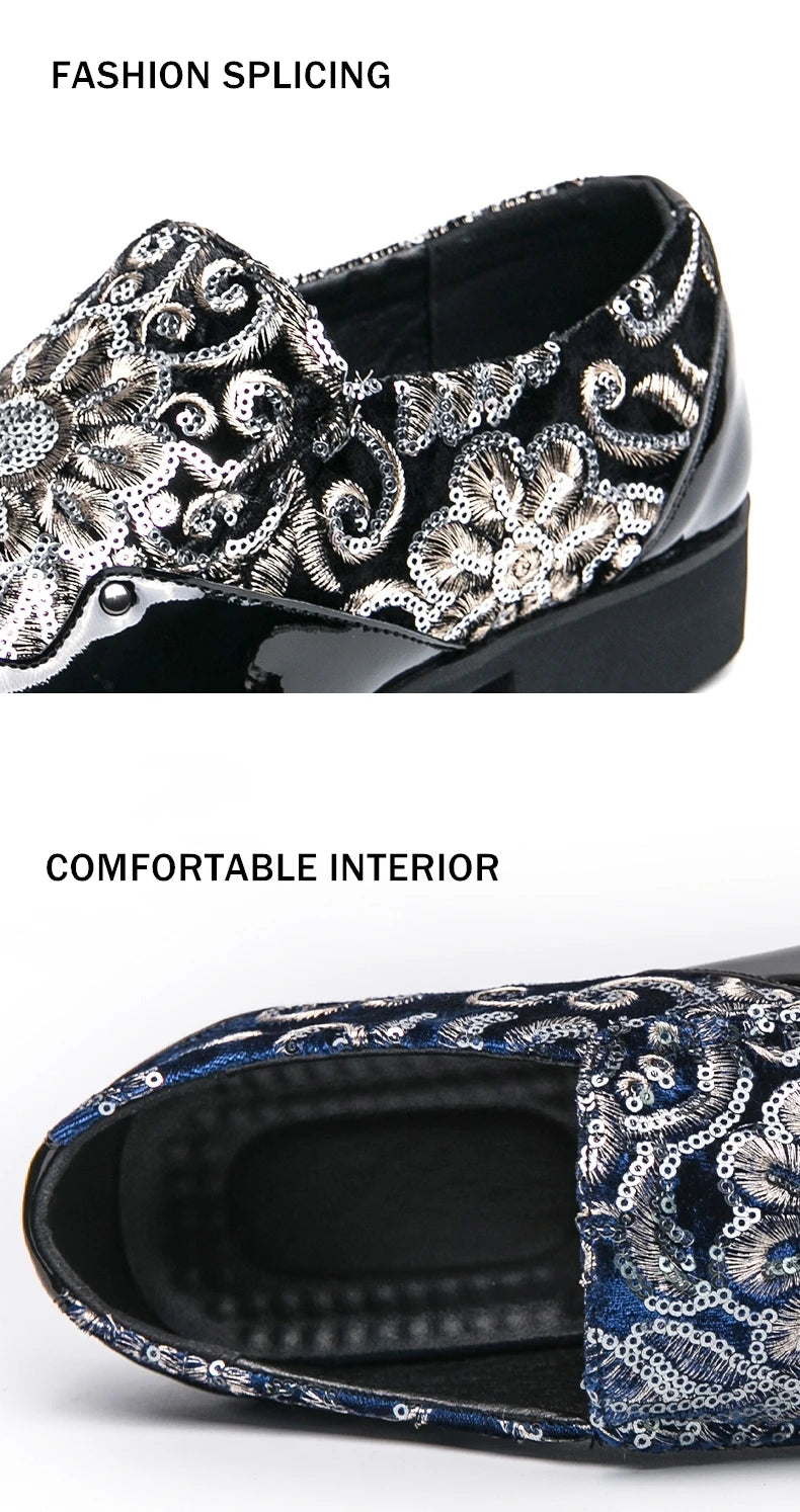 Man Embroidery Loafers Luxury Wedding Party Patent Leather Shoes for Men Designer Comfortable Breathable Formal Dress Plus Size