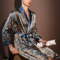 Men's Thin Bathrobe High Quality Nightrobes One-Piece Robe Male Loungewear Gents Spring and Autumn New Ice Silk Printed Pajamas