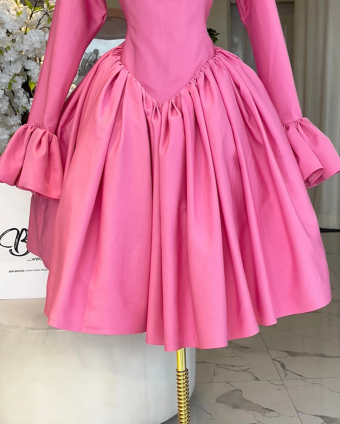 Elegant Pink A-Line Dress for Women - Pleated Round Neck, High Waist, Perfect for Parties and Weddings
