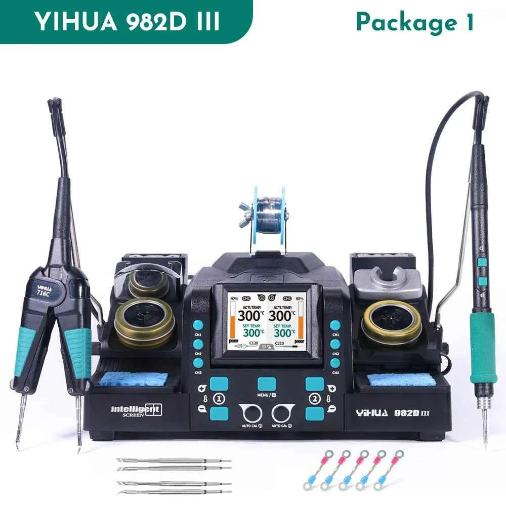 YIHUA 982D-III Precision Tweezers Soldering Iron C210 Station for SMT SMD Micro Component Rework Station with Auto Calibration