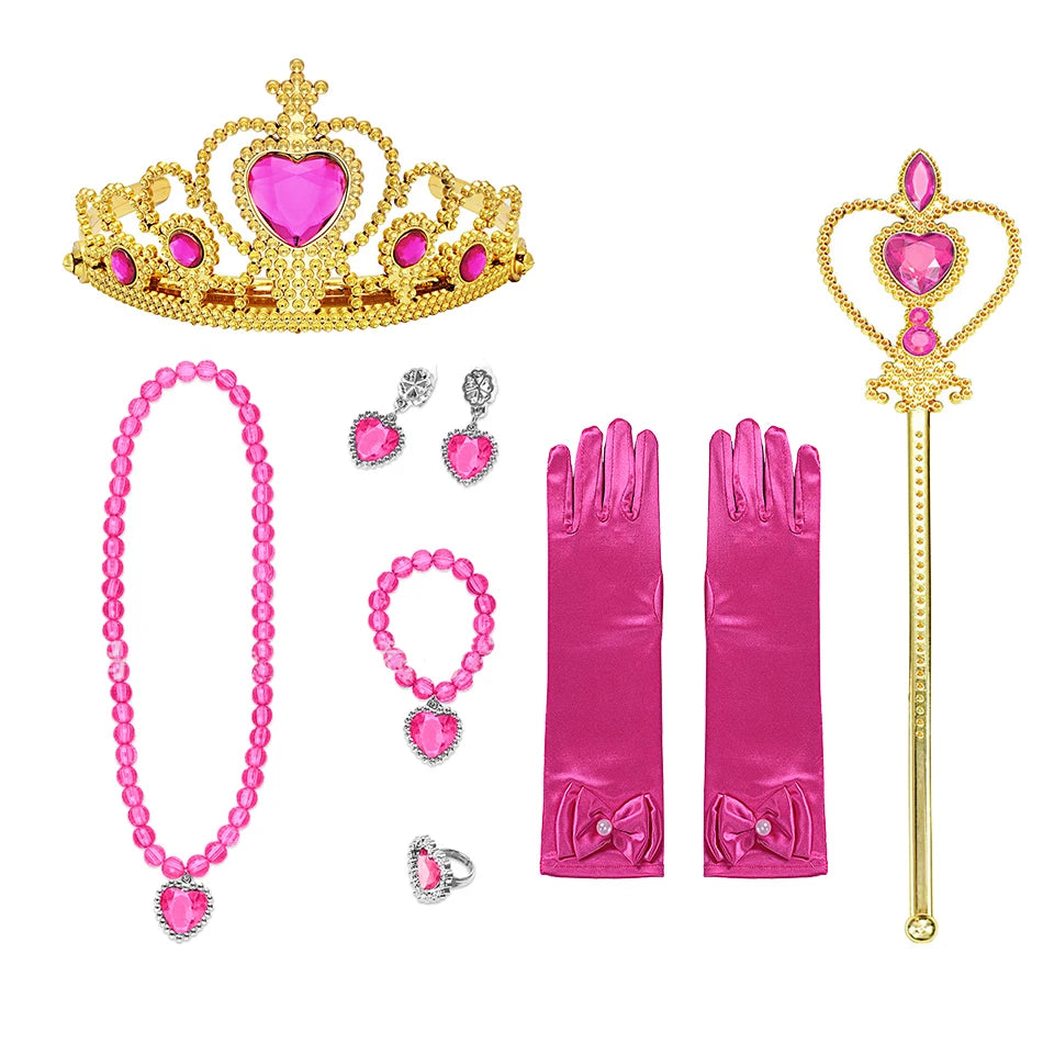 Girls Princess Dress Accessories Gloves Wand Crown Jewelry Set Princess Wig Braid Princess Dress Costume Cosplay Accessories