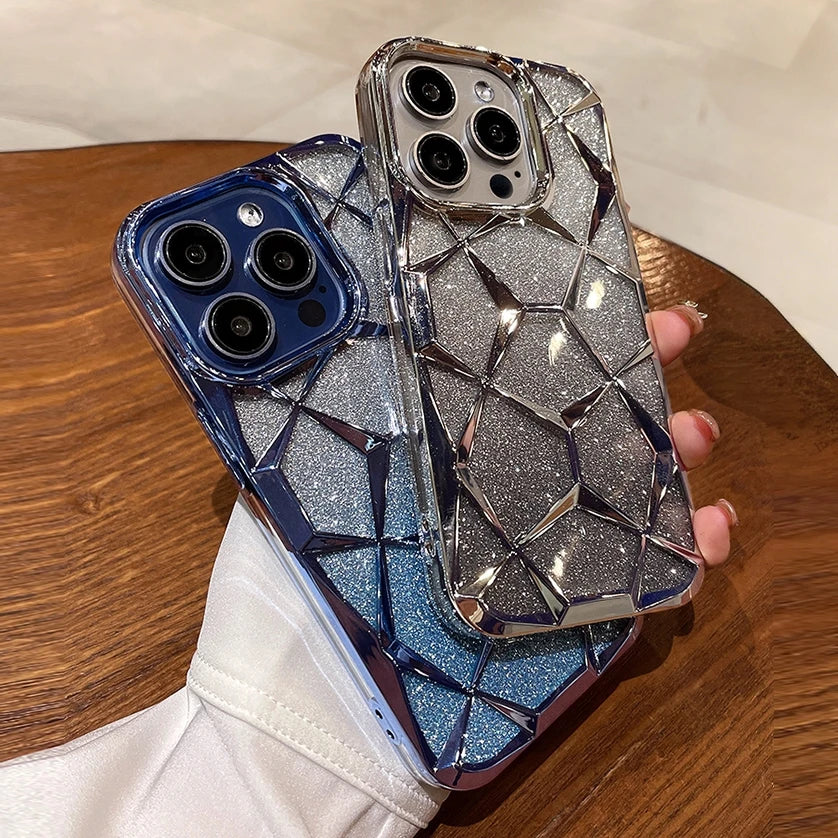 Ins Glitter Cube Diamond Case for iPhone 11-15 Pro Max & Plus - Soft Bling Cover for Ultimate Luxury & Protection