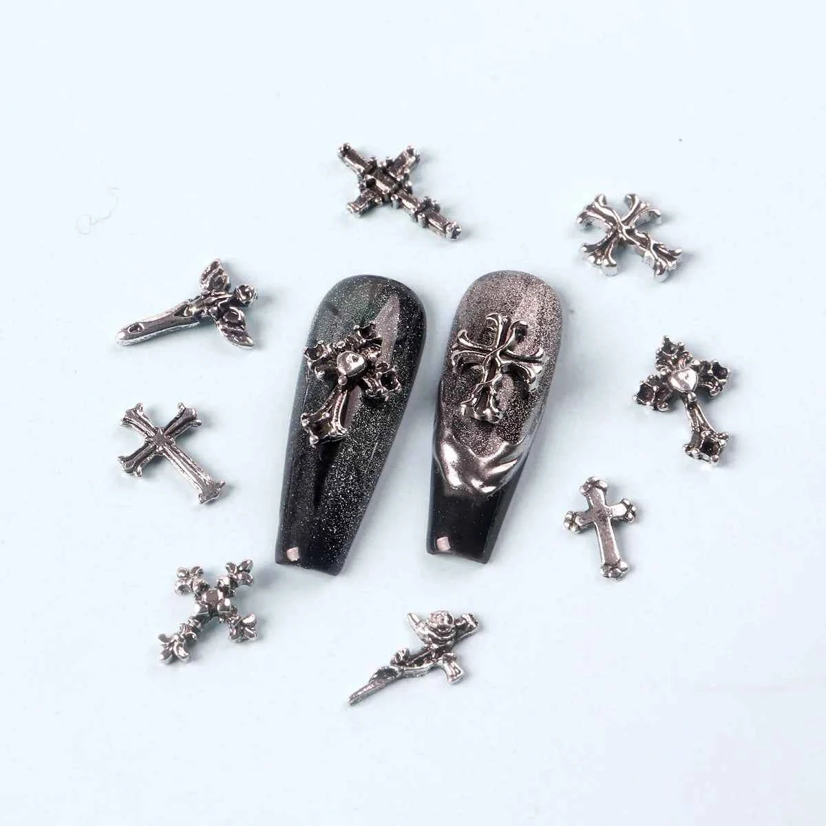 TSZS 50pcs/bag Mix Punk 3D Retro Cross Jewelry Nail Art Charms Mix Shape Grey Cross Nail Charms Nail Manicure Decoration