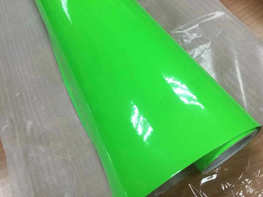 Premium Car Styling Glossy Fluorescent Yellow Vinyl Sticker Glossy Fluorescent yellow Vinyl Wrap Self Adhesive Sticker