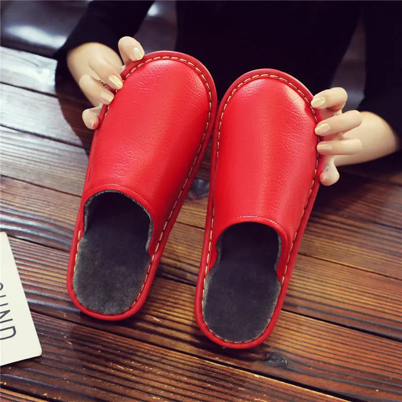 Soft Short Plush Men's Slippers Plus Size 44-45 Indoor Leather Slippers Winter Fashion Shoes 2026 New Unisex Home Slippers