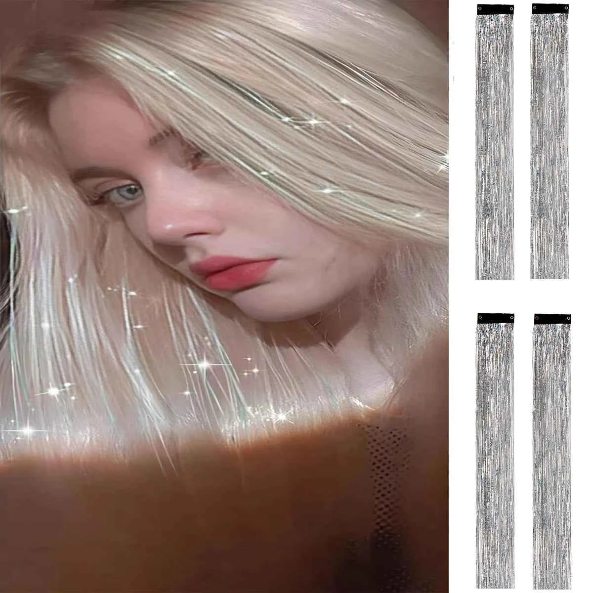 Sparkle & Shine Hair Tinsel Clips - 4 Colorful, Heat-Resistant Glitter Extensions for Festivals & Parties