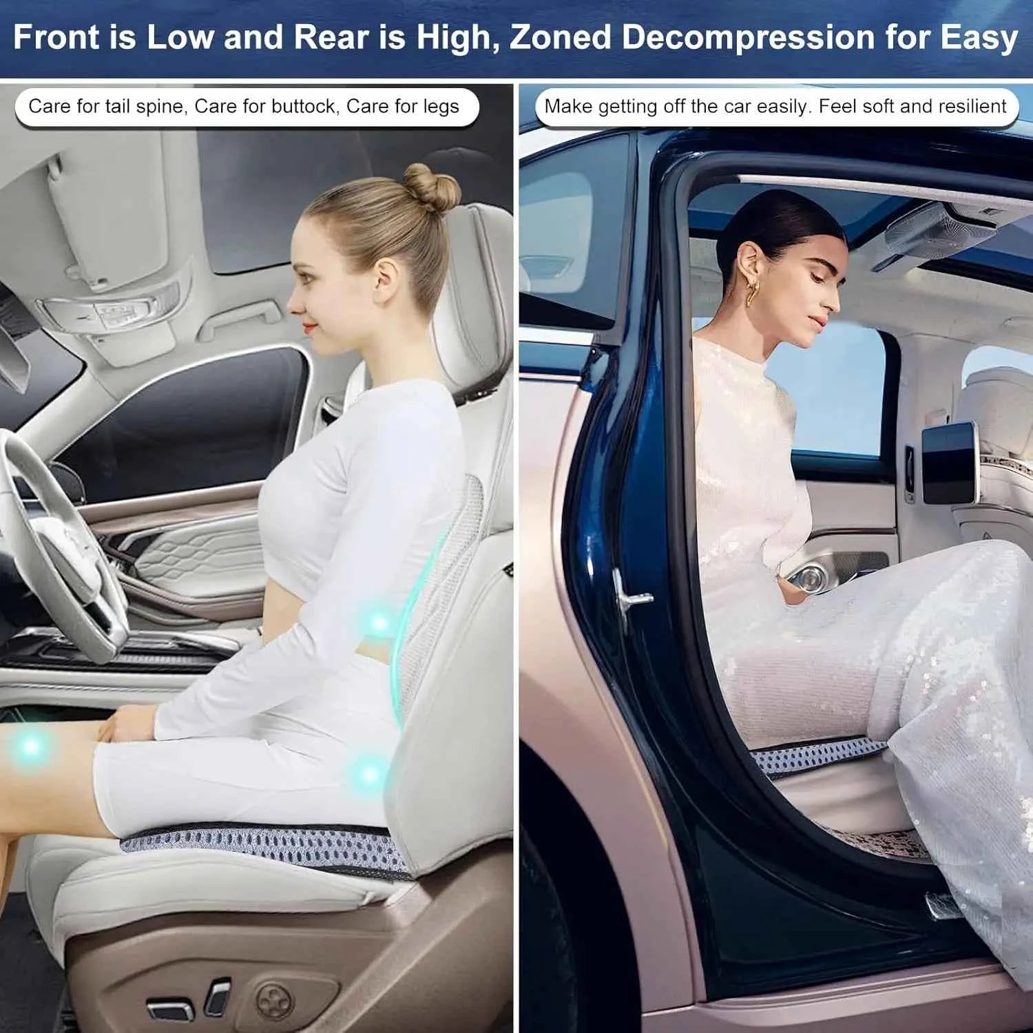 Premium Car Seat Cushion for Enhanced Comfort - Polyurethane Wedge-Shaped Memory Foam Design, Relieves Sciatica and Coccyx Pain