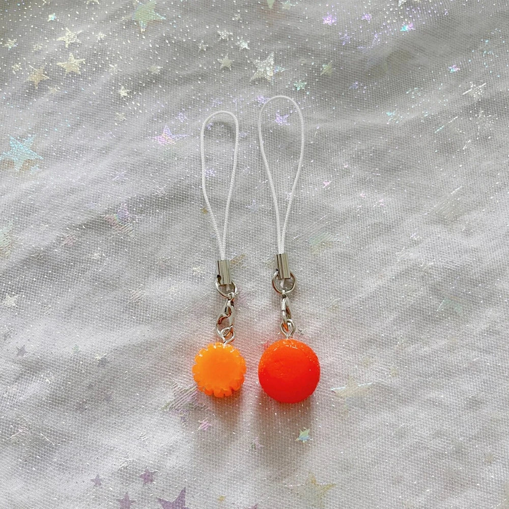 Kawaii Vibe Orange Phone Charms - Set of 2 Adorable Fruit Lanyards for Cute Mobile Accessories