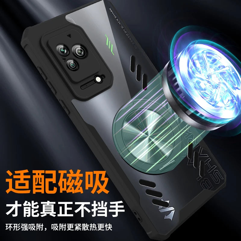 Magnetic 360° Rotation Stand Phone Case For Black Shark 5 Pro 5RS Case Graphene Heat Dissipation Transparent Cover
