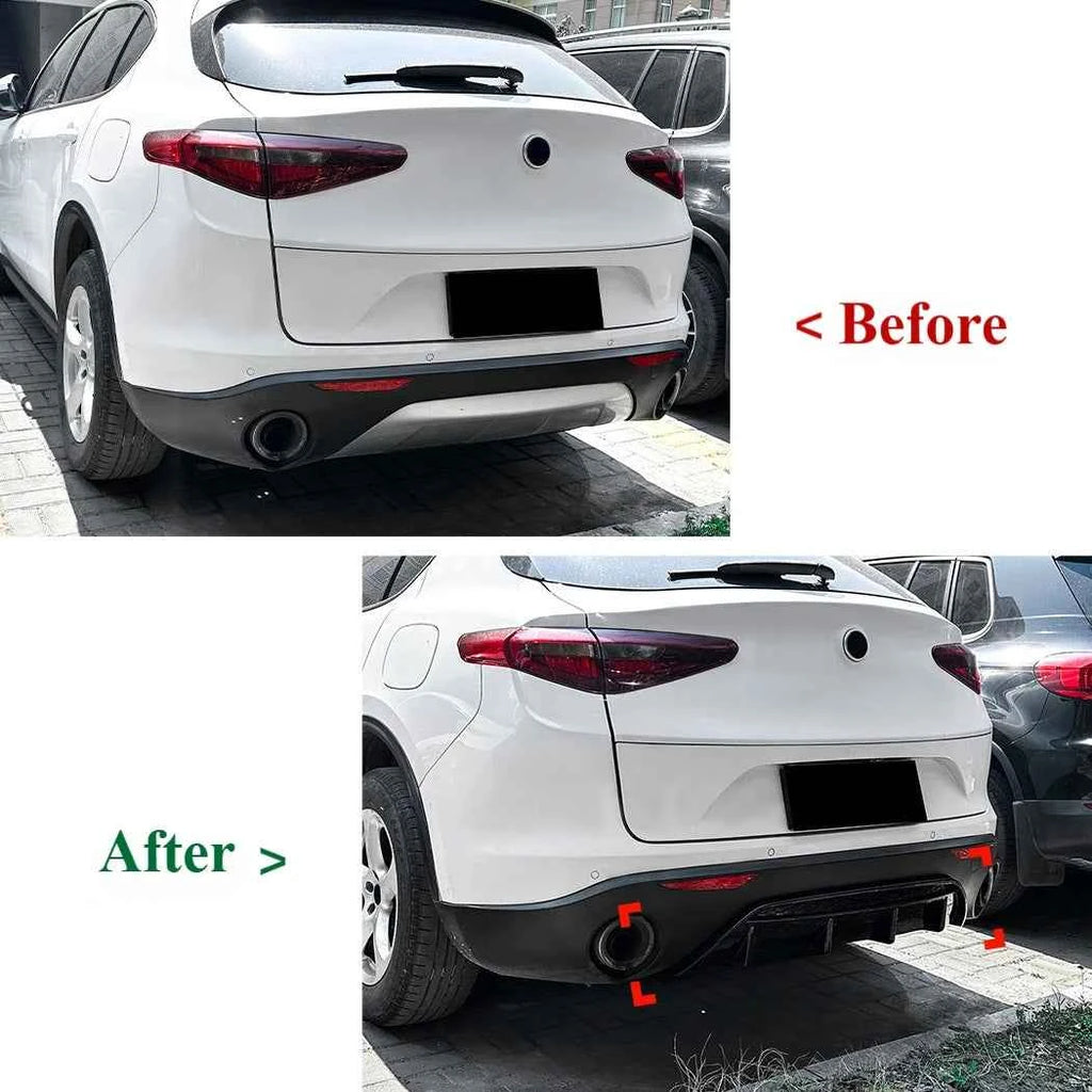 4 Fins Car Rear Bumper Lower Splitter Lip For Alfa Romeo Stelvio 2017-2024 Trim Spoiler Diffuser Guard Body Kits