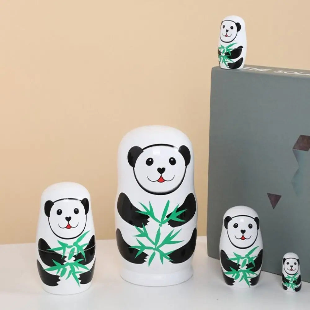 Rabbit 5Pcs/Set Animal Matryoshka Doll Wood Smooth Wooden Stacking Dolls Line Dog Panda Girls Russian Doll Christmas