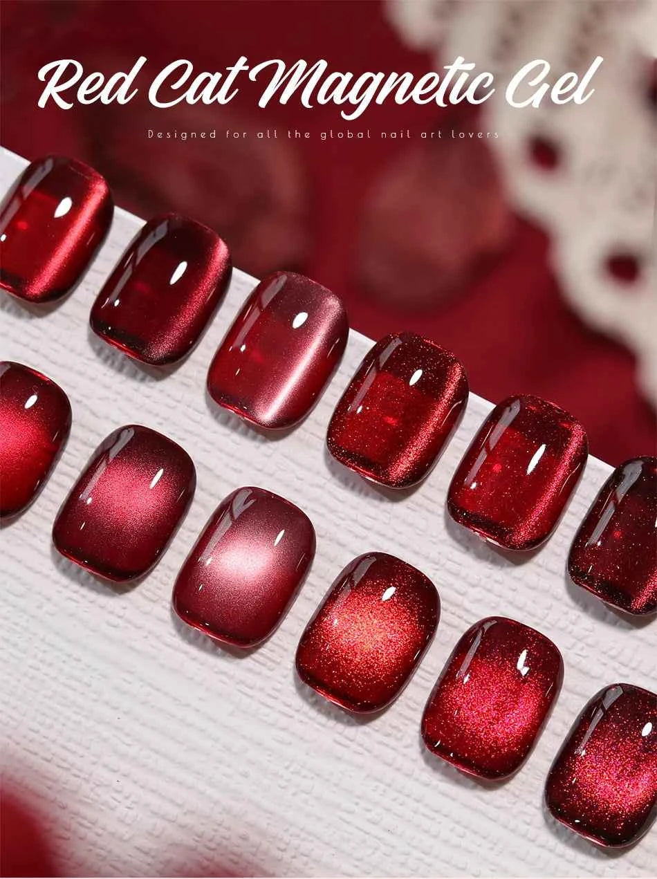 UR SUGAR 15ml  Autumn Winter Red Cat Magnetic Gel Nail Polish White Dopamine Nail Sparkling Glitter Soak Off UV LED for Manicure