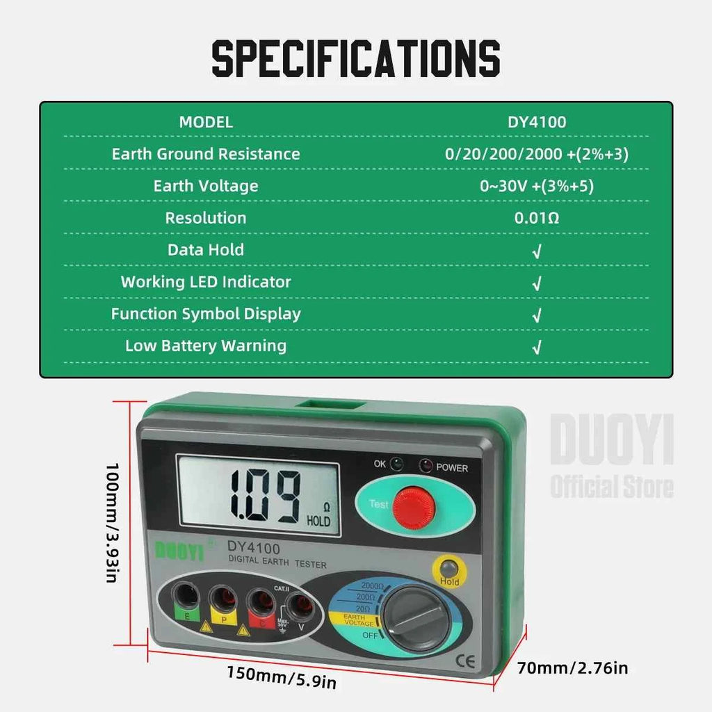 Digital Earth Ground Resistance Tester,0-2000 ohm Meter Earth Resistance Tester,Overload Protection AC Ground Voltage Meter