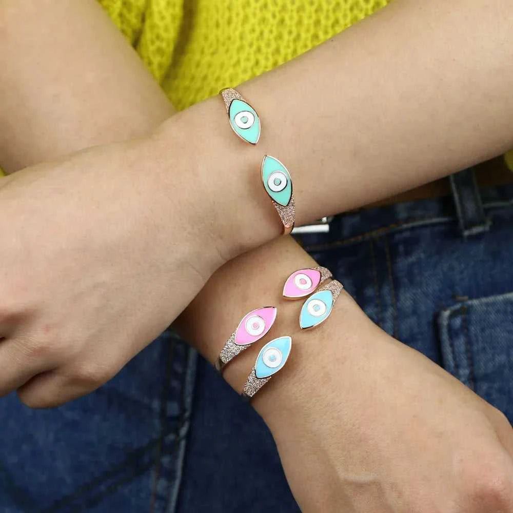Turkish Evil Eye Pink Green Blue Enamel Cuff Bracelet for Women Paved White Cz Rose Gold Plated Color Bangles Fashion Jewelry The jack market .AU The jack market .AU Jewellery & Chains $ 57 166:202711811;200001034:361180#Pink