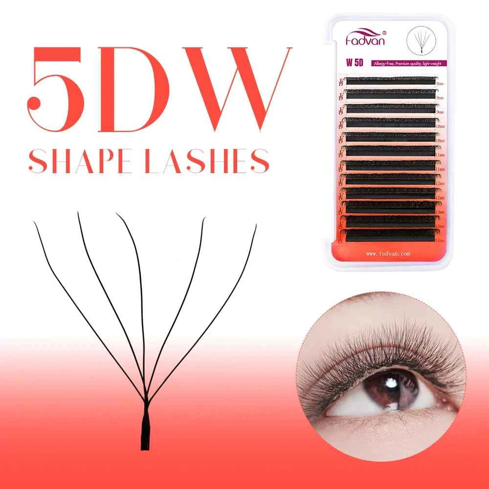 FADVAN W Shape 5D Cluster Lashes - 10Pcs Soft Natural Eyelash Extensions, 0.07mm, Perfect for Professionals