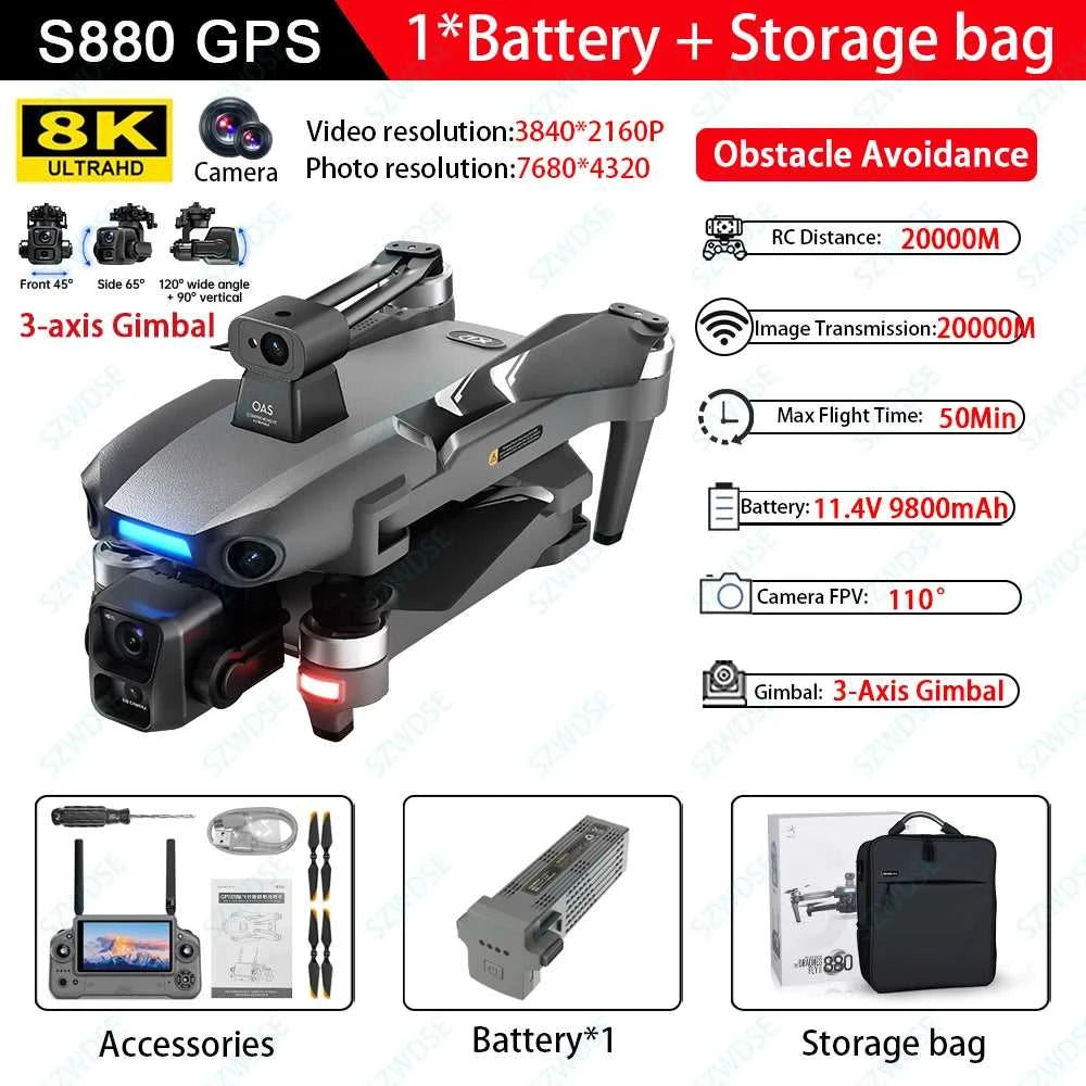 Load Bearing 800g S880 GPS Drone With 8K HD Camera 3-axis Gimbal Brushless Laser Obstacle Avoidance With Airdrop FPV RC Dron The jack market .AU The jack market .AU Drones $ 388 14:691#LG-NO OAS-64G