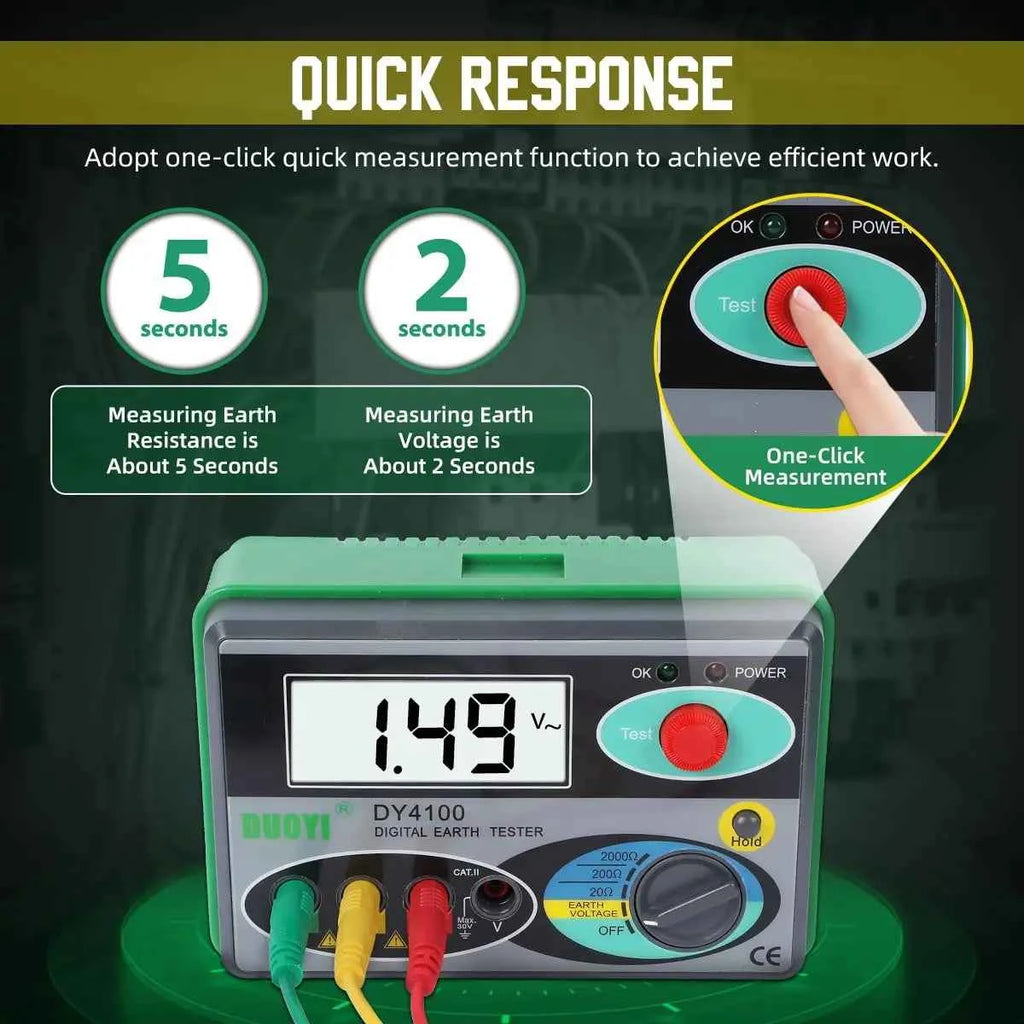 Digital Earth Ground Resistance Tester,0-2000 ohm Meter Earth Resistance Tester,Overload Protection AC Ground Voltage Meter