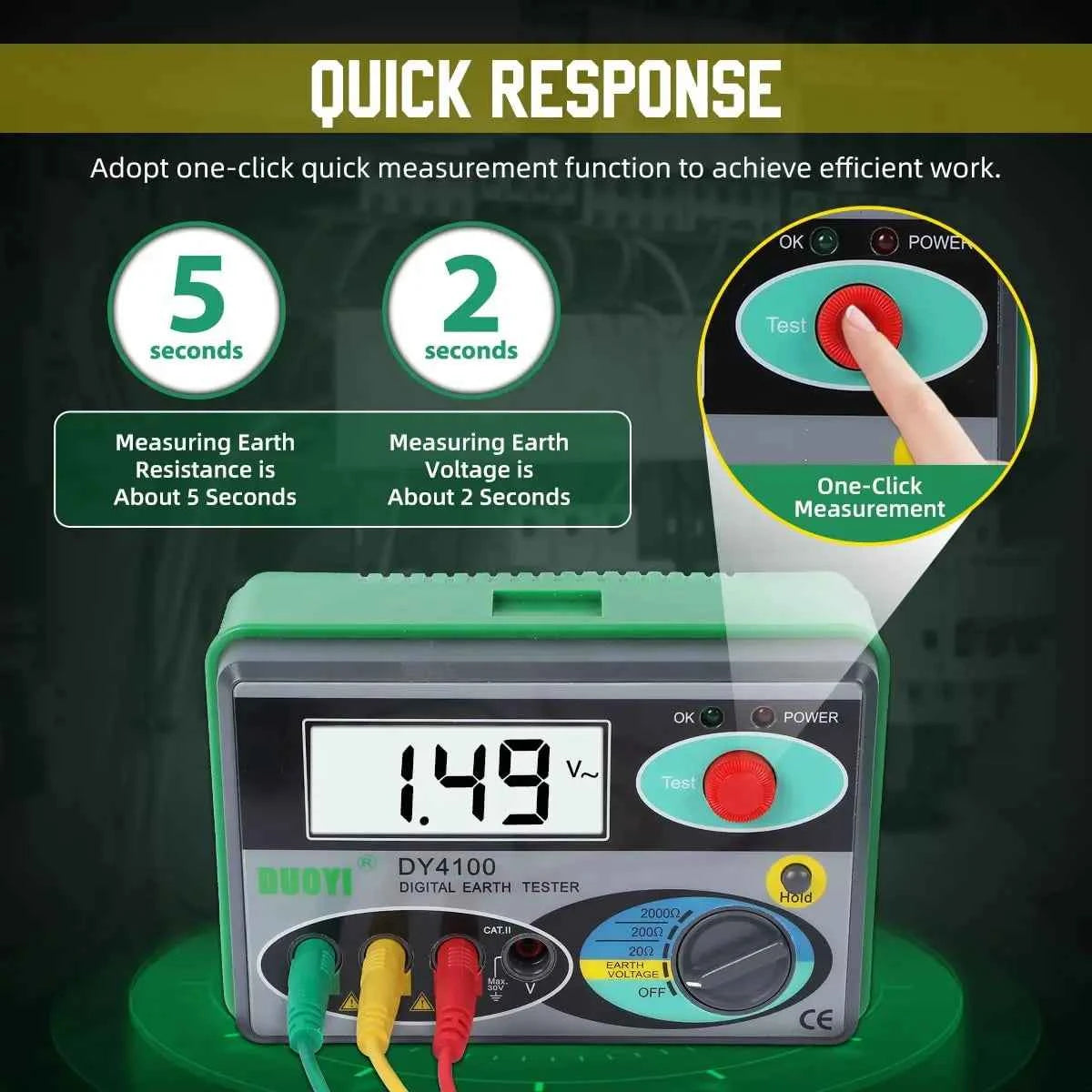Digital Earth Ground Resistance Tester,0-2000 ohm Meter Earth Resistance Tester,Overload Protection AC Ground Voltage Meter
