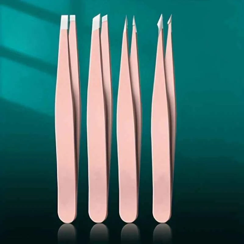 GlamTweez Professional 4-Piece Precision Tweezers Set for Effortless Eyebrow & Splinter Removal