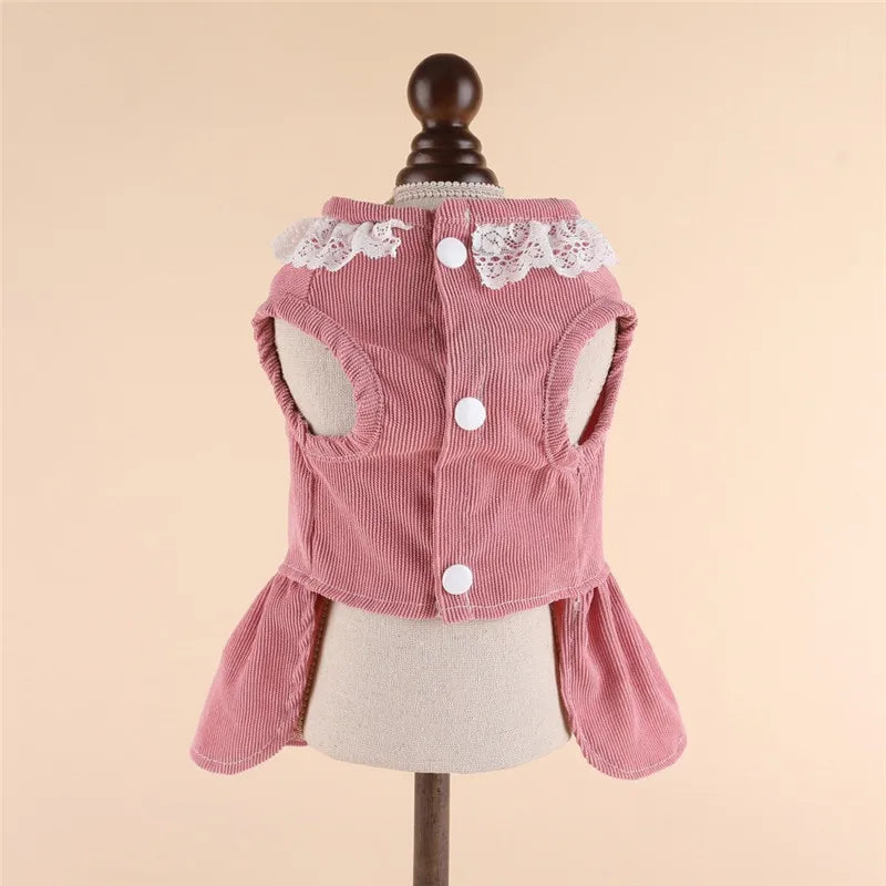 Dog Clothes Corduroy Girl Dress Puppy Summer Clothes Sleeveless Skirt For Small Dogs Chihuahua Puppy Clothing Harness Dresses XS