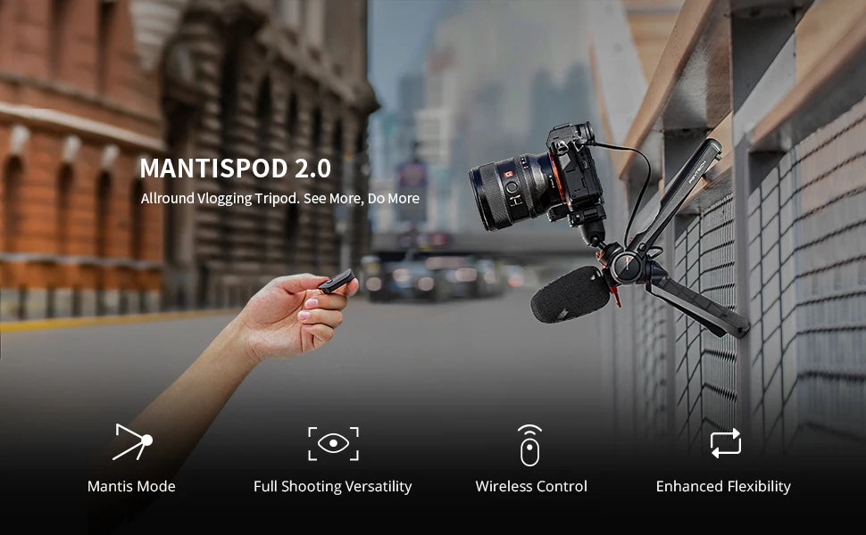 PGYTECH MANTISPOD 2.0 Bluetooth Mini Camera Vlogging Tripod|6 Modes Small Travel Flexible DSLR Pocket Stand With Remote Control