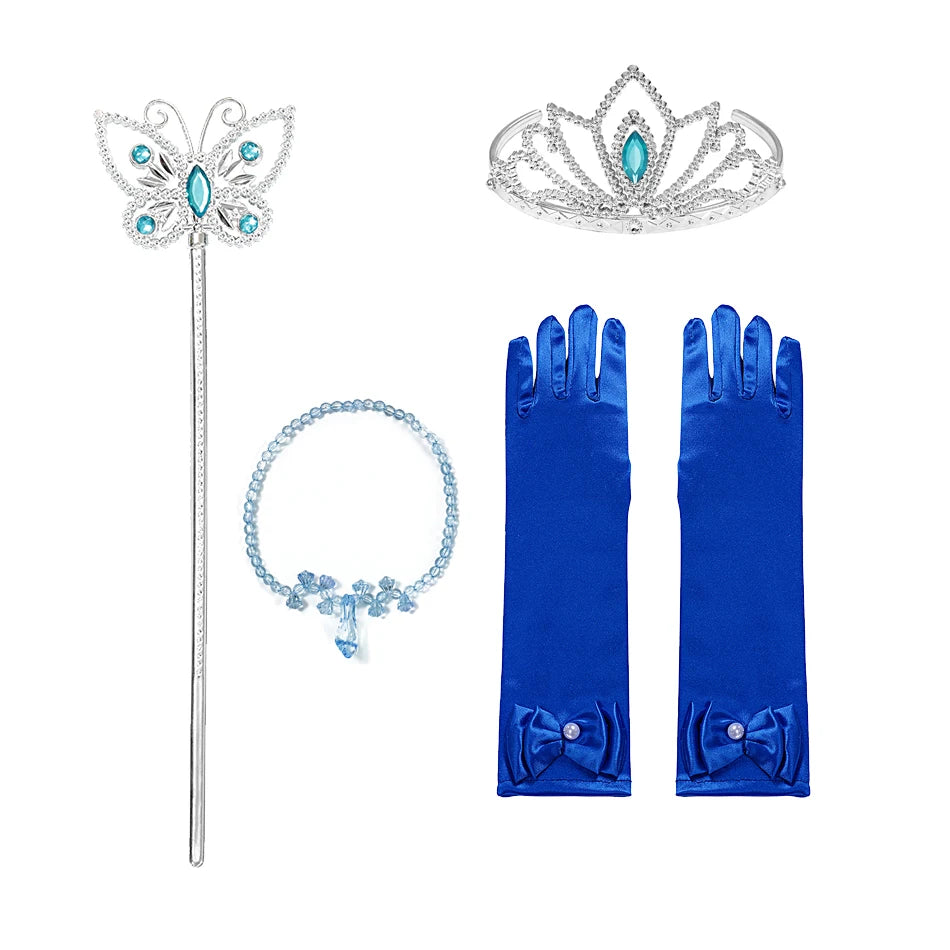 Girls Princess Dress Accessories Gloves Wand Crown Jewelry Set Princess Wig Braid Princess Dress Costume Cosplay Accessories