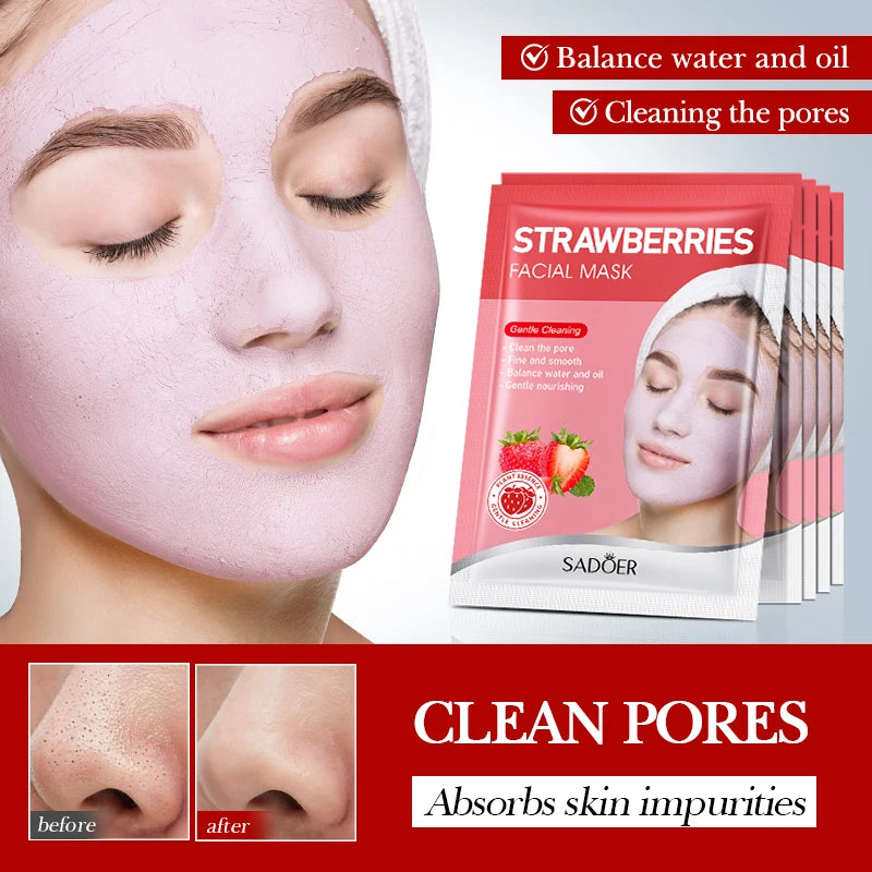 5pcs SADOER Strawberry Face Mask Mud Masks Facial Moisturizing Blackhead Removal Clay Skin Care Products