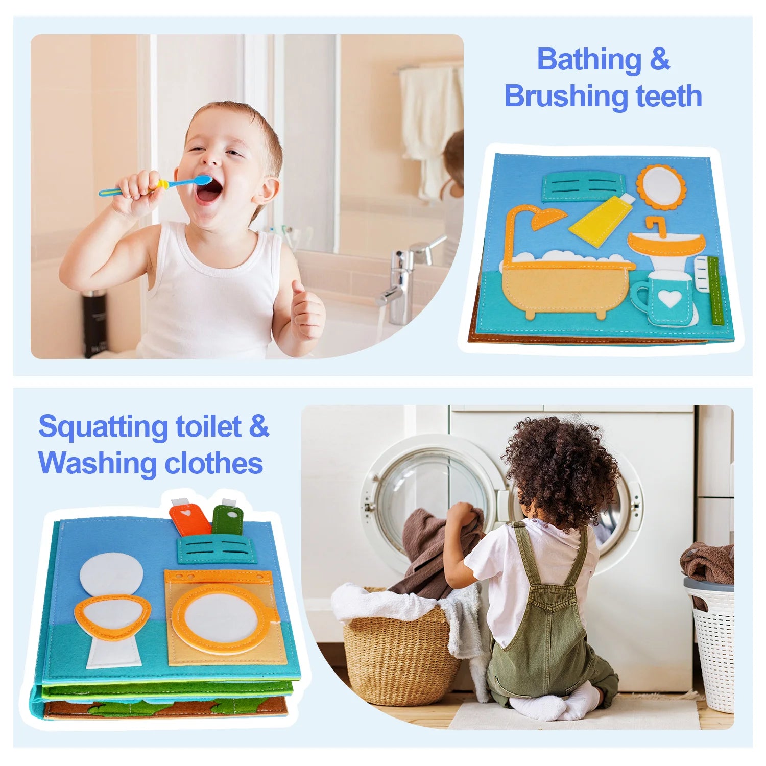 Toddlers Montessori Toy Busy Book Quiet Book Pretend Play Toy Early Educational Activity Book with Life Skills Cognition