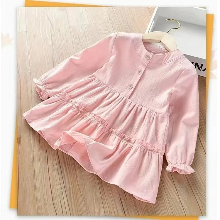 Sweetheart Couture Princess Dress - Casual Pink Cotton-Linen Dress with Big Turn Down Collar for Summer 2023