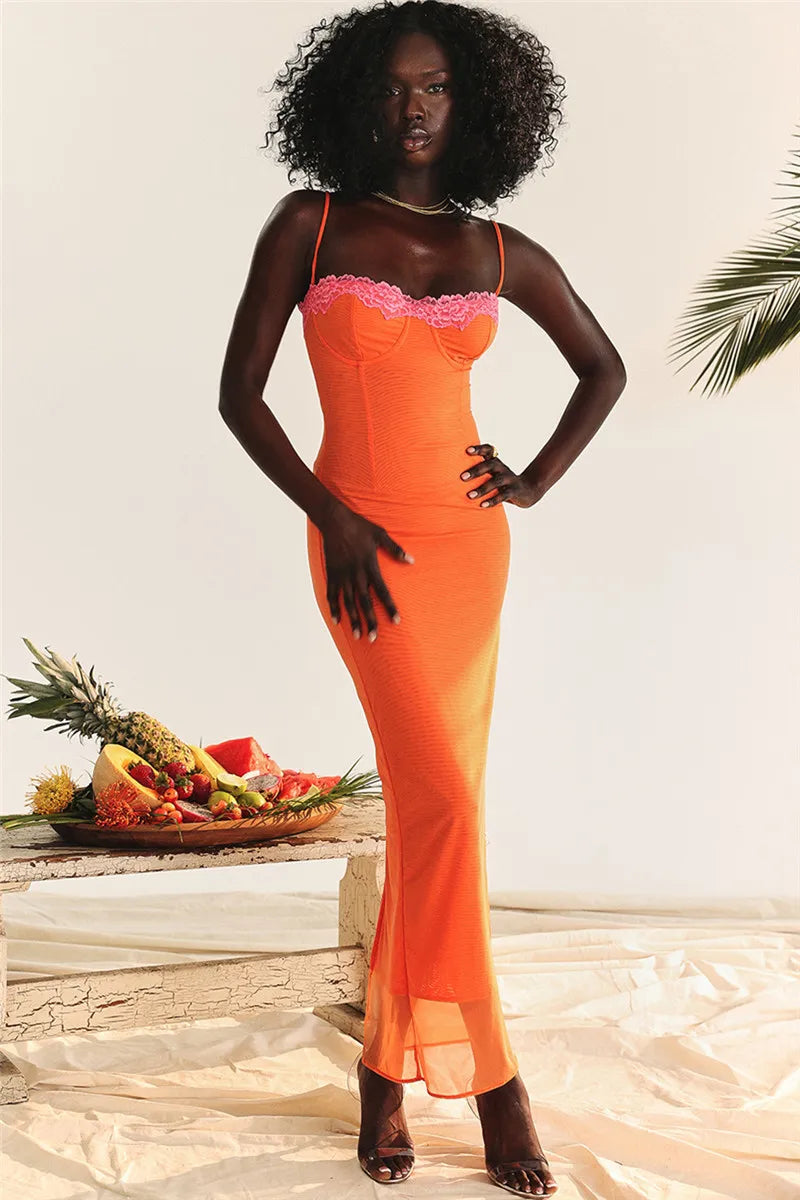 Mozision Bodycon Maxi Dress - Sexy Lace Spaghetti Strap Design, Backless & Sleeveless for Unforgettable Nights