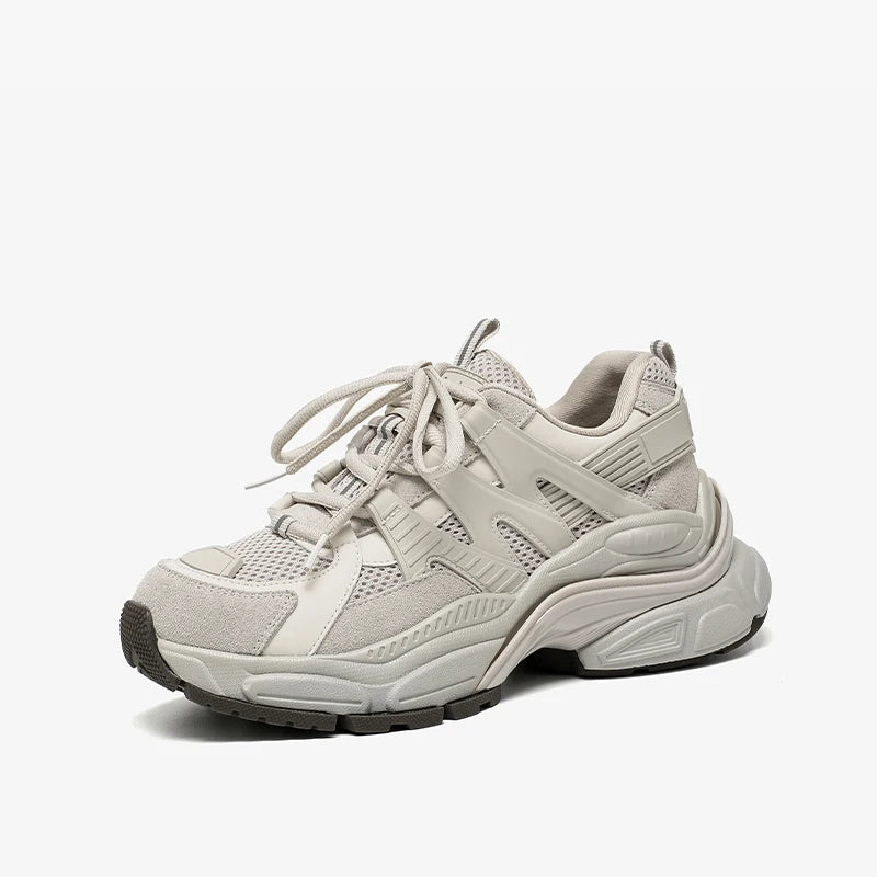 BEAUTODAY Platform Sneakers Women Mesh Solid Color Breathable Trainers Lace-up Round Toe Thick Sole Ladies Shoes Handmade 29462
