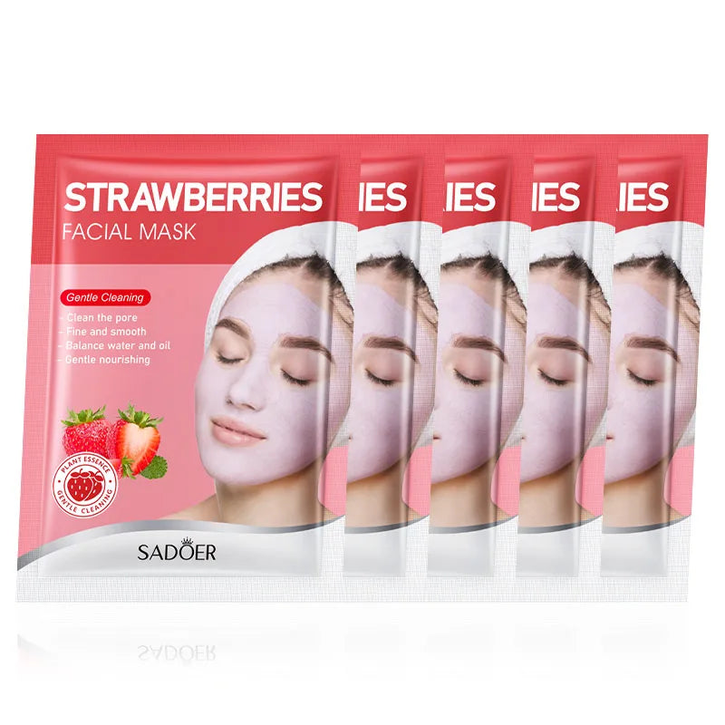 5pcs SADOER Strawberry Face Mask Mud Masks Facial Moisturizing Blackhead Removal Clay Skin Care Products