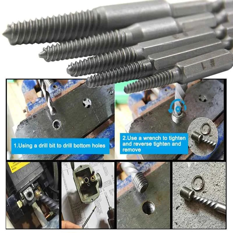 HexaFix Broken Screw Extractor Set - 5PC Hexagonal Handle Tool for Effortless Thread Removal
