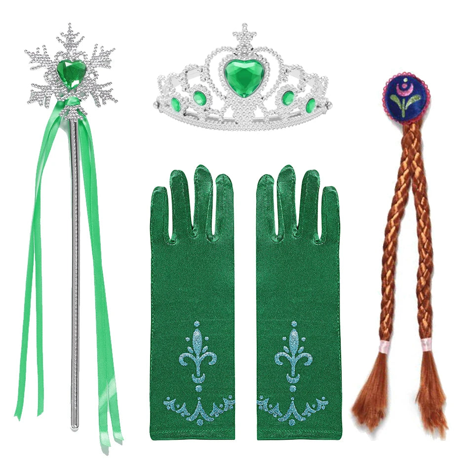 Girls Princess Dress Accessories Gloves Wand Crown Jewelry Set Princess Wig Braid Princess Dress Costume Cosplay Accessories