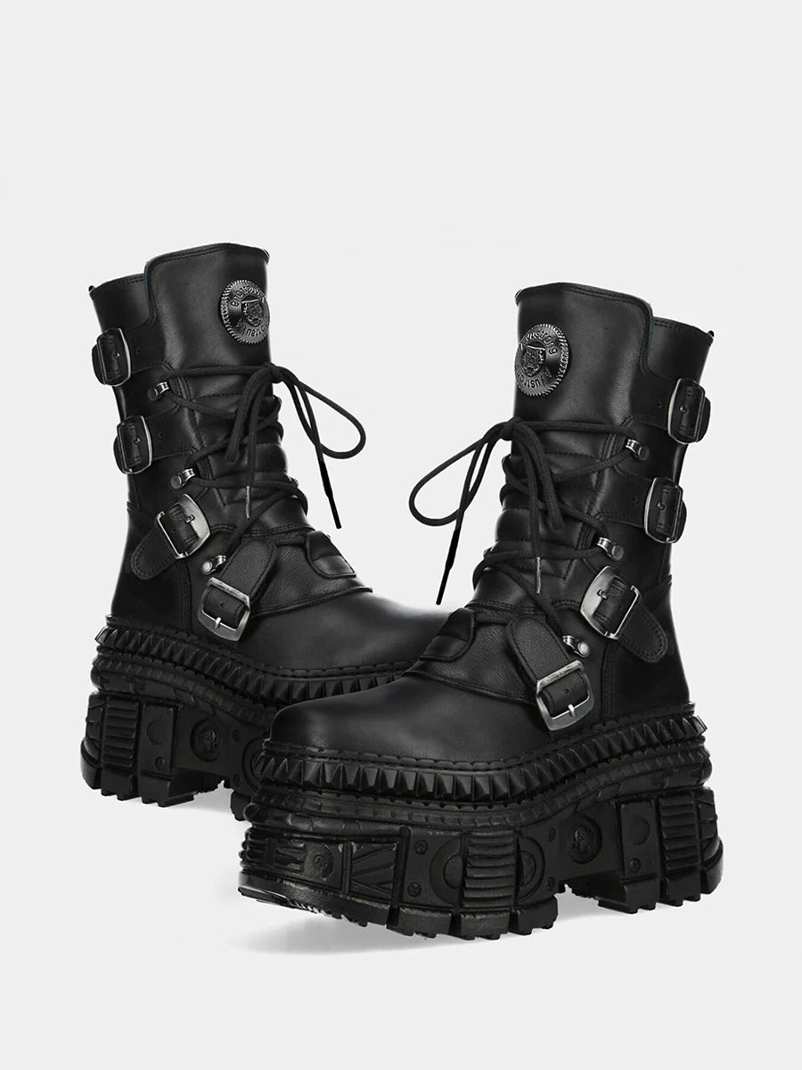 Punk Style Women Boots Lace-up Heel Height Platform Shoes Woman Gothic Ankle Rock Boots Metal Decor Man And Woman Sneakers 2025
