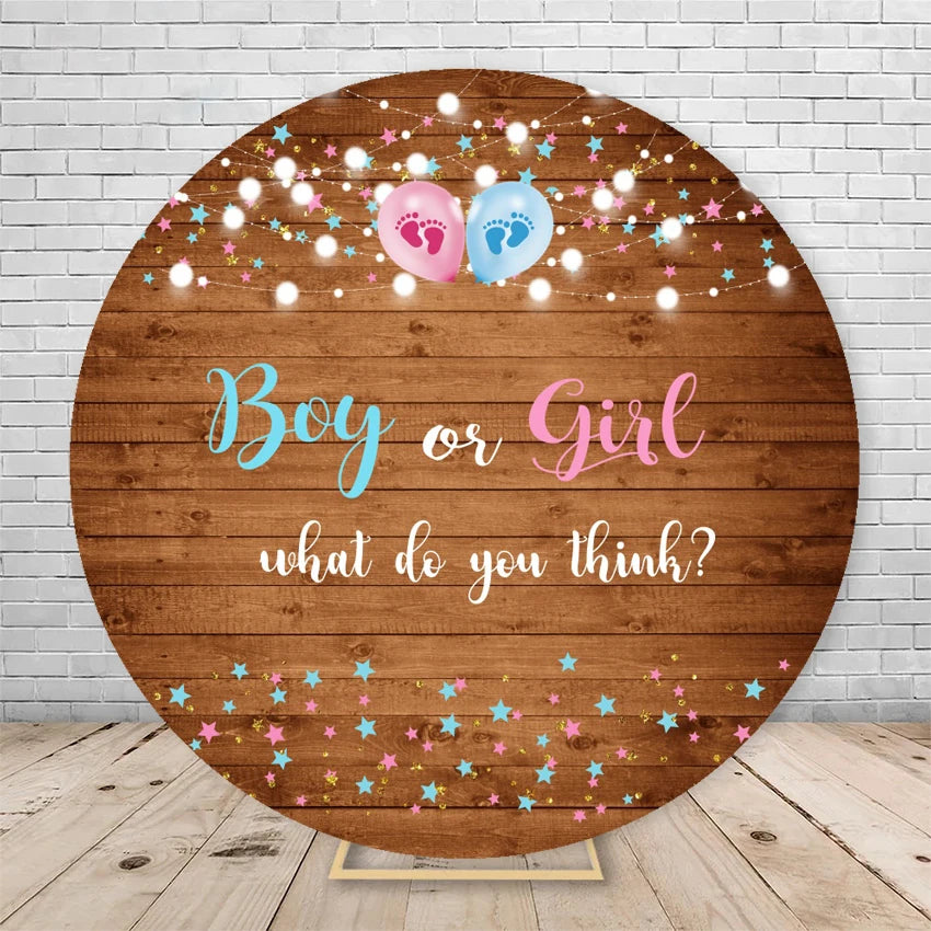 Gender Reveal Backdrop Round Cover Watercolor Cloud Bear Party Decor He or She Oh Baby Shower Photography Background Elasticity