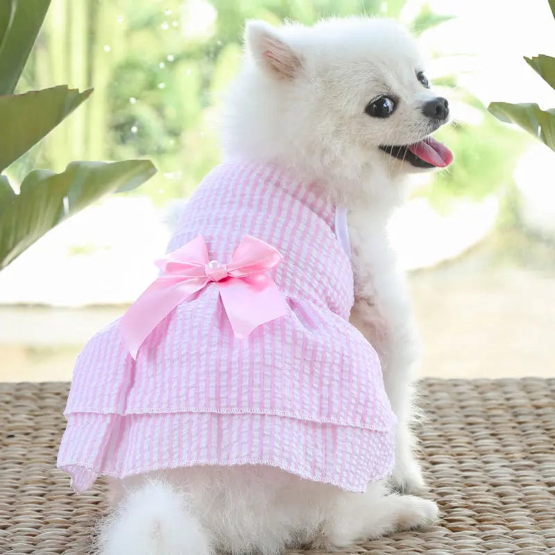 Pawfect Paws Summer Plaid Suspender Skirt Dress - Chic Pink Bow for Small Breeds like Chihuahua & Yorkie