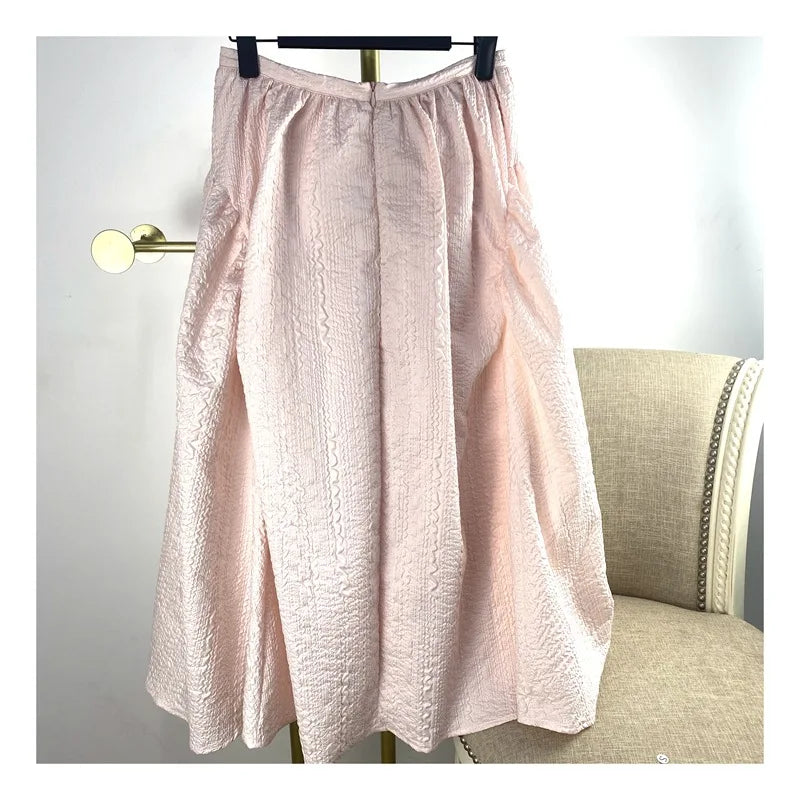 Elastic Waist A-Line Party Bubble Skirt Solid Color Big Hem Puffy Midi Skirt Evening Dress Daily Casual Women Outerwear Clothing