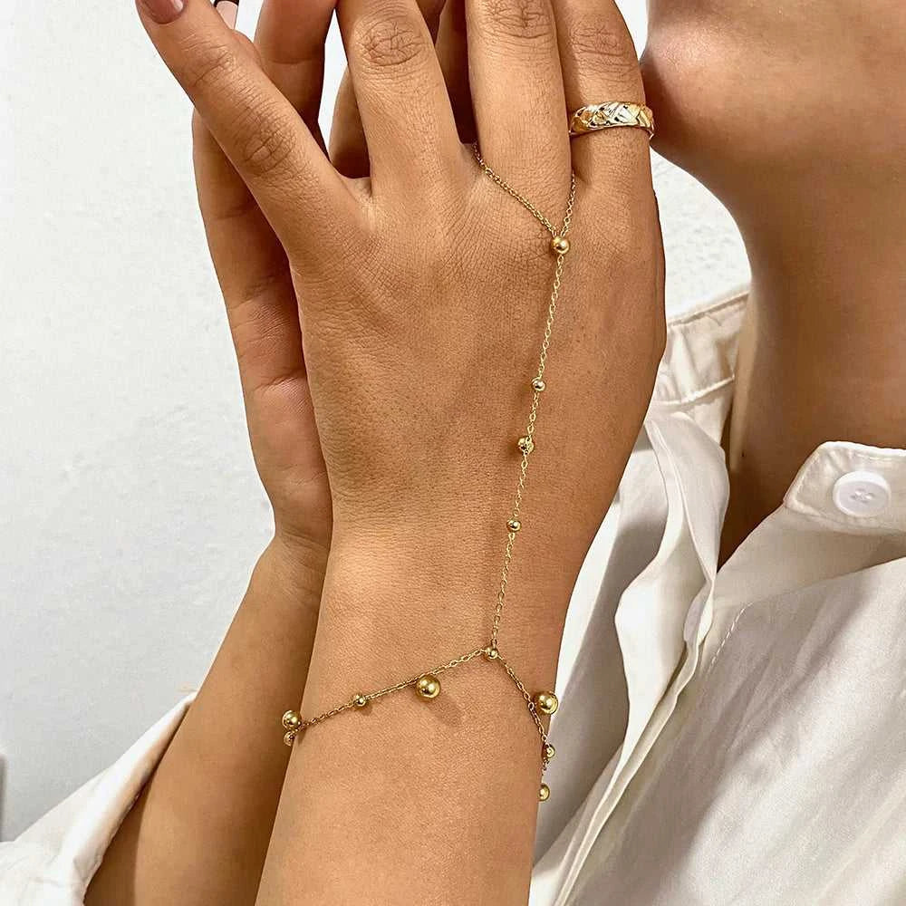 Stainless Steel Punk Chunky Beaded Ring Bracelet Hand Chain Bracelets for Women Summer Holiday Beach Travel Hand Jewelry Gift The jack market .AU The jack market .AU Jewellery & Chains $ 48 200001034:5740#Gold Color