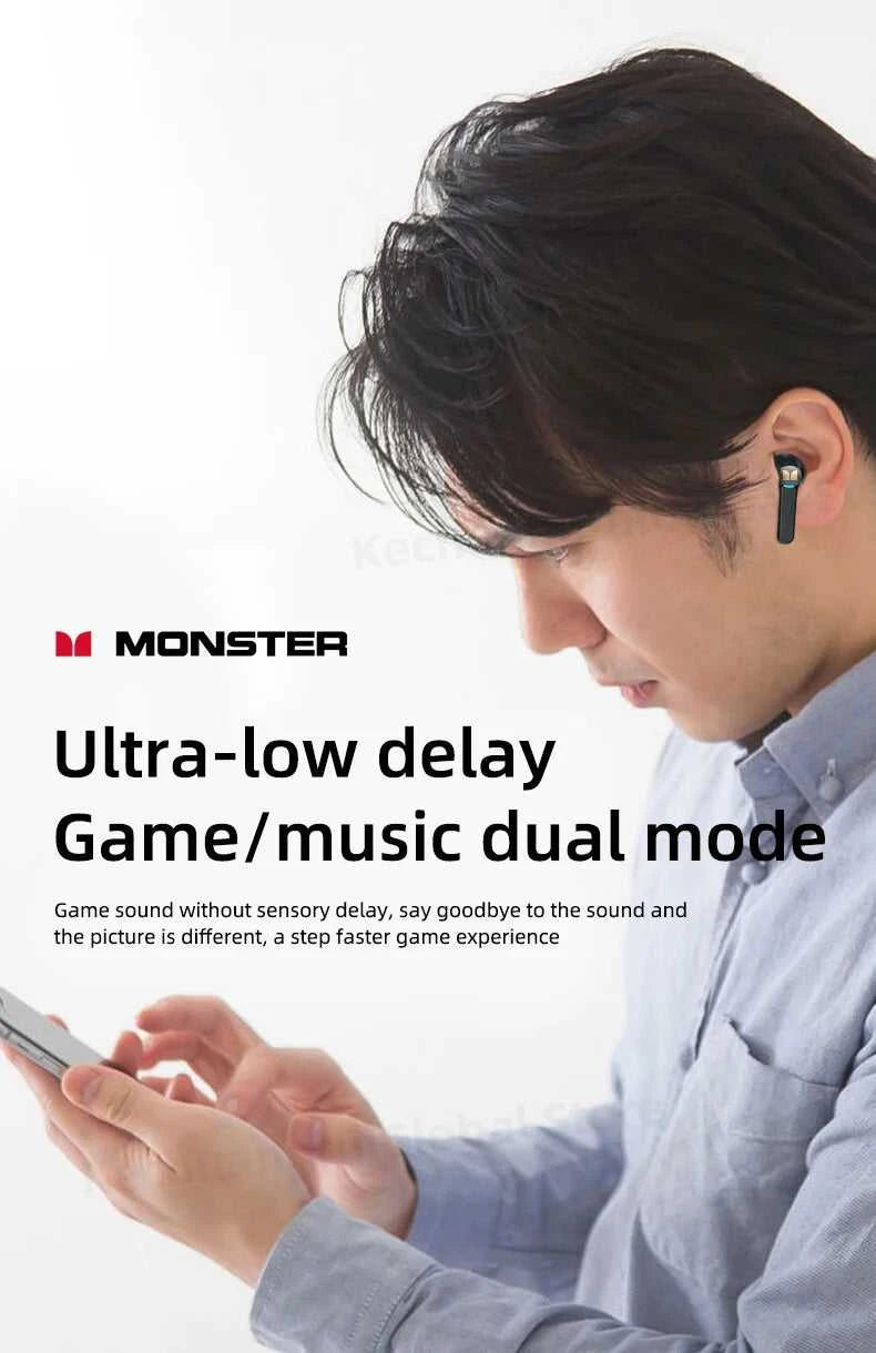 Monster GT06 Wireless Bluetooth 5.1 Headphones TWS Gaming Earbuds Noise Reduction Sports Earphones With Mic Long standby 450mAh The jack market .AU The jack market .AU Accessories Electronics $ 72 14:10#Black