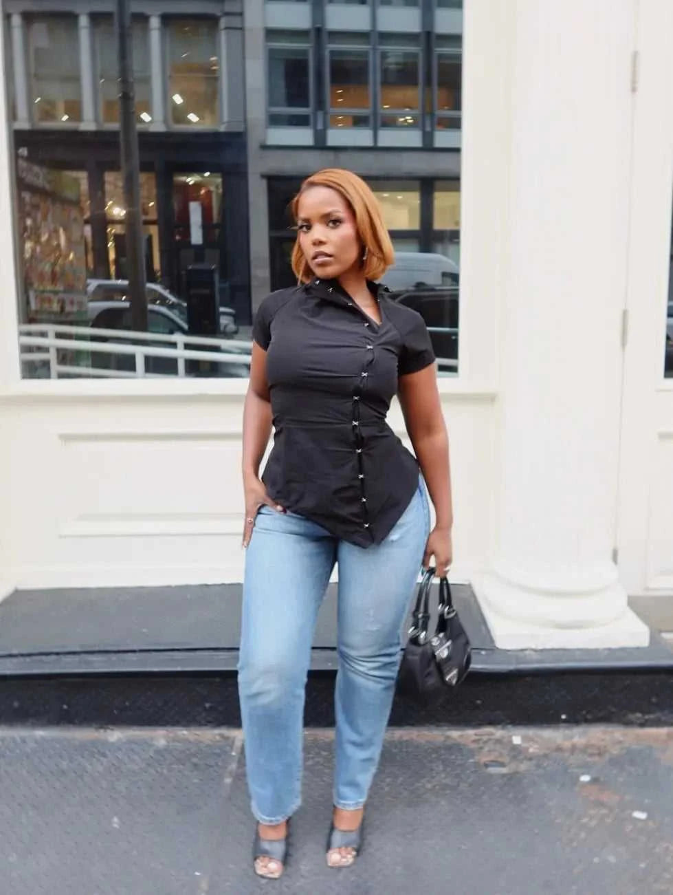 Women Vintage Black Irregular Buttons Top Fashion Solid Lapel Short Sleeve Slim Cropped Blouse 2026 Lady Daily Street Y2k Tops The jack market .AU The jack market .AU Woman Fashion $ 82 14:771#Picture Color;5:361386