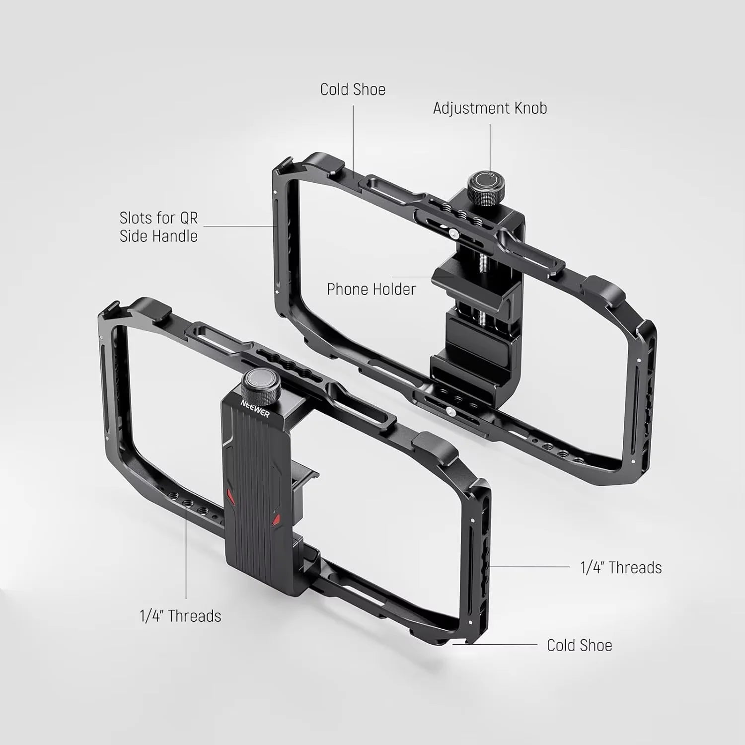 NEEWER Universal Phone Cage, Smartphone Video Rig with Quick Release Mounts Cold Shoes for Videomaker Filmmaking Vlogging