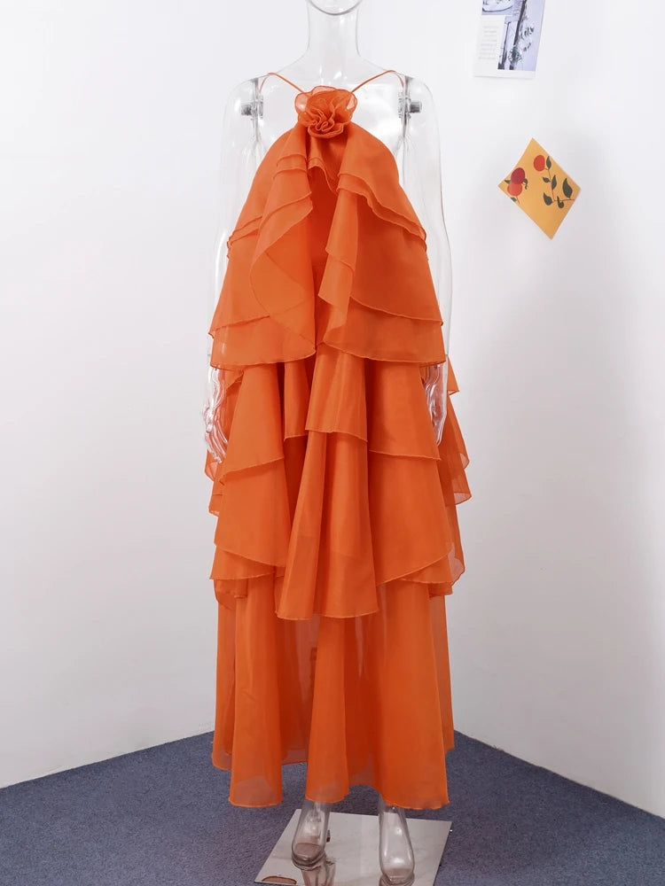 Blissful Blooms Dress - Ruffled Backless Sleeveless Floral Maxi for Effortless Summer Elegance