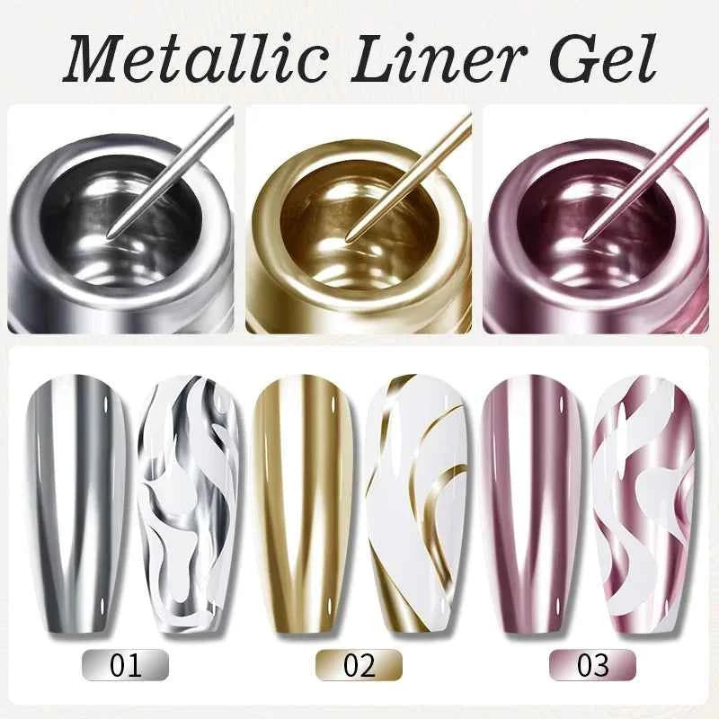 BrandName Chrome Mirror Effect Gel Polish - 5ml Golden Silvery Metallic Liner for Stunning French Nail Art