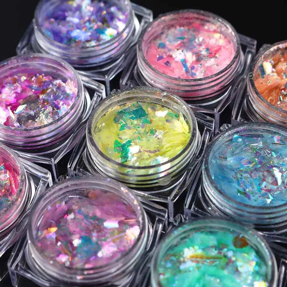 Aurora Opal Nail Flakes - Holographic Glitter Powder for Dazzling Mermaid Nail Art