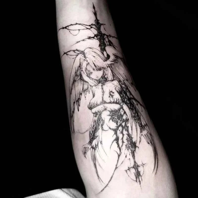Herbal Angel Waterproof Temporary Tattoos for Bold Style - Cross & Devil Designs for Men and Women